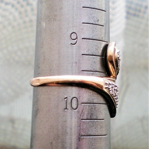 Vintage Russian Russia USSR 14K 585 Rose Pink Gold 0.37CT CZ Cluster Bypass Ring - Picture 10 of 10